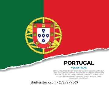 Flag of Portugal. Creative Torn Paper Edge Effect on Transparent Background with jagged irregularities. A three-dimensional appearance with realistic shadows, as it if had been ripped to reveal a white surface beneath