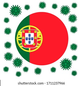 Flag of Portugal with deadly coronavirus covid-19. outbreak Banner with the spread of Coronavirus 2019-nCoV virus strain.