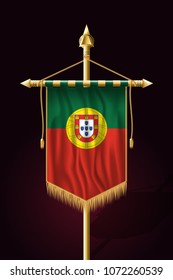 Flag of Portugal. Festive Vertical Banner. Wall Hangings with Gold Tassel Fringing