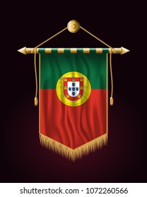 Flag of Portugal. Festive Vertical Banner. Wall Hangings with Gold Tassel Fringing