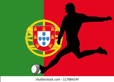 The flag of Portugal with a football player