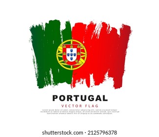 Flag of Portugal. Green and red brush strokes, hand drawn. Vector illustration isolated on white background. Colorful Portuguese flag logo.