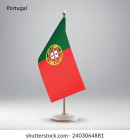 Flag of Portugal hanging on a flag stand. Usable for summit or conference presentaiton
