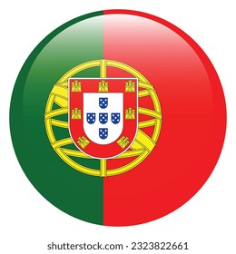The flag of Portugal. Flag icon. Standard color. Circle icon flag. 3d illustration. Computer illustration. Digital illustration. Vector illustration.