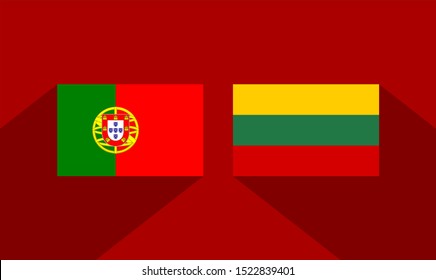 flag of portugal and lithuania on red background