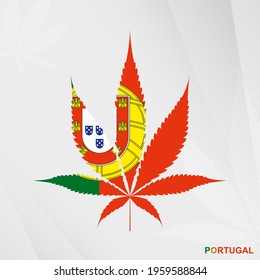 Flag of Portugal in Marijuana leaf shape. The concept of legalization Cannabis in Portugal. Medical cannabis illustration.