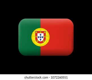 Flag of Portugal. Matted Vector Icon and Button. Rectangular Shape with Rounded Corners