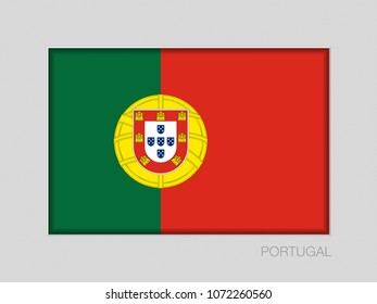 Flag of Portugal. National Ensign Aspect Ratio 2 to 3 on Gray Cardboard