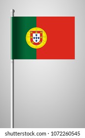 Flag of Portugal. National Flag on Flagpole. Isolated Illustration on Gray Background