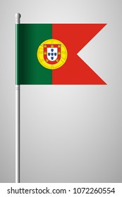 Flag of Portugal. National Flag on Flagpole. Isolated Illustration on Gray Background