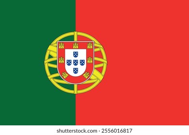 Flag of Portugal. Portuguese red and green flag with coat of arms. National symbol of the Portuguese Republic.