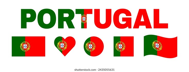 Flag of Portugal. Rectangle, square, round, heart and wavy shapes.	
