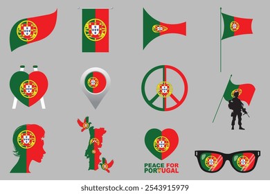Flag of Portugal Set, Original and simple Portugal flag Bundle, vector illustration of Portugal flag Collection
