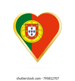 Flag of Portugal in the shape of Heart, symbol of Love Gold version.