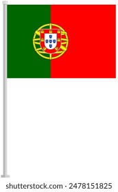 Flag of Portugal with silver pole flat icon isolated on white background.