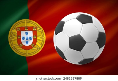 Flag of Portugal with soccer ball. National football team concept. 3d vector illustration