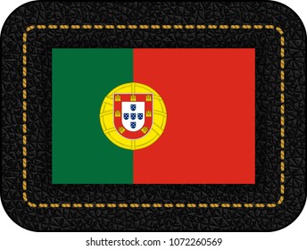 Flag of Portugal. Vector Icon on Black Leather Backdrop. Aspect Ratio 2:3