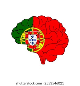 Flag of Portugal. Vector illustration of a combination of a human brain with a country flag on a white background.