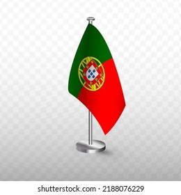 Flag of Portugal. Vector illustration of a flag with flagpole on a transparent background (PNG).