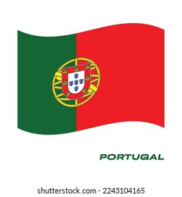 Flag of Portugal, Waving National flag of Portugal, National flag of Portugal vector illustration.