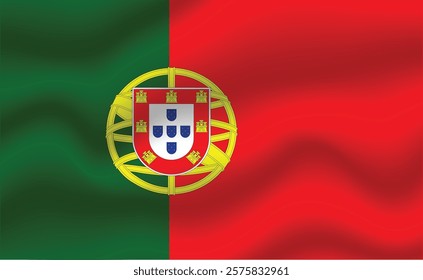 Flag of Portugal. Waving flag of Portuguese republic. Vector illustration.  