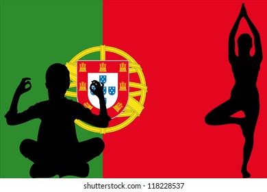 The flag of Portugal with yoga silhouettes