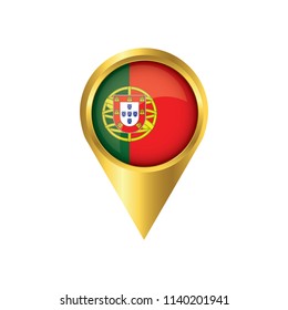 Flag of Portugal.symbol check in Portugal, golden map pointer with the national flag of Portugal in the button. vector illustration.