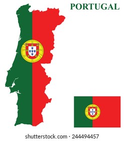 Flag of the Portuguese Republic overlaid on detailed outline country map isolated on white background 