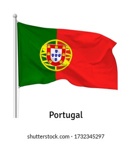 Flag of the Portuguese Republic in the wind on flagpole, vector