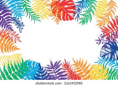 Flag Pride Rainbow Lgbt. Exotic jungle leaves hand drawn illustrations, Vector