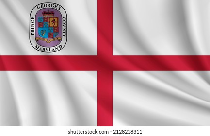 Flag of Prince George County, Maryland, USA. Realistic waving flag of Prince George County vector background.