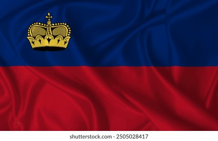 Flag Principality of Liechtenstein waving in the wind on silk texture