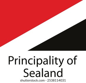 The flag of the Principality of Sealand. It features a red triangle, a white triangle, and a black triangle.