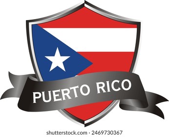 Flag of puerto rico as around the metal silver shield with puerto rico flag