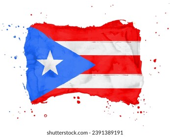 Flag of Puerto Rico, brush stroke background.  Flag of Puerto Rico on white background. Watercolor style for your design.  EPS10.