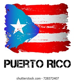 Flag of Puerto Rico from brush strokes in grunge style isolated on white background. Latin America. Unincorporated territory of USA in Caribbean Sea. Vector illustration