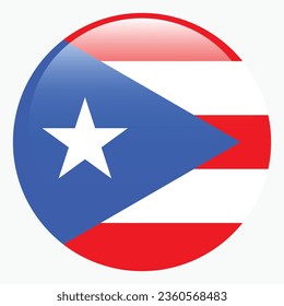 Flag of Puerto Rico. Button flag icon. Standard color. Circle icon flag. 3d illustration. Computer illustration. Digital illustration. Vector illustration.
