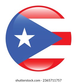 Flag of Puerto Rico. Button flag icon. Standard color. Circle icon flag. 3d illustration. Computer illustration. Digital illustration. Vector illustration.