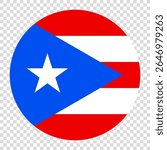 Flag of Puerto Rico. Puerto Rico circle flag logo icon computer vector illustration design. Transparent checkerboard background.