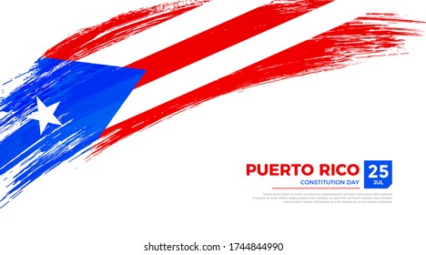 Bandera del país de Puerto Rico. Feliz Día de la Constitución de Puerto Rico de fondo con una grunge ilustración de la bandera del pincel