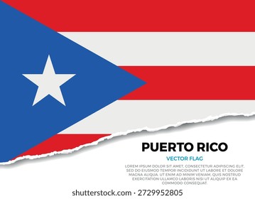 Bandera de Puerto Rico. Efecto de borde de papel rasgado creativo sobre fondo transparente con irregularidades irregulares. Una apariencia tridimensional con sombras realistas, como si hubiera sido rasgada para revelar una superficie blanca debajo