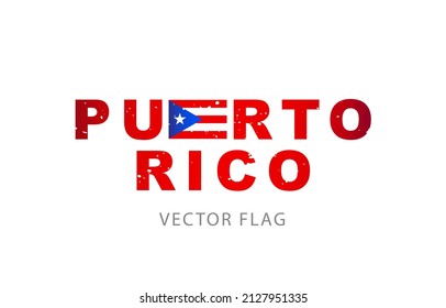 Flag of Puerto Rico in the form of the letter E in the word Puerto. Vector illustration isolated on white background. Colorful Puerto Rican flag logo.