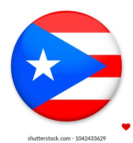 Flag of Puerto Rico  in the form of a round button with a light glare and a shadow. 