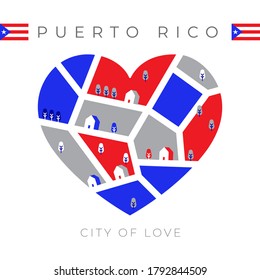Flag of Puerto rico with heart shaped landscape : Vector Illustration