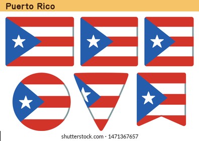 Flag of Puerto Rico. Flag icon set of six different shapes. Vector Illustration.
