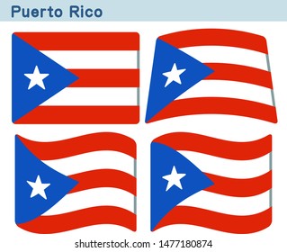 Flag of Puerto Rico. Flag icon set of four different shapes. Vector Illustration.