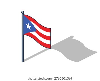 The flag of Puerto Rico isometric vector illustration with shadow Puerto Rican flag