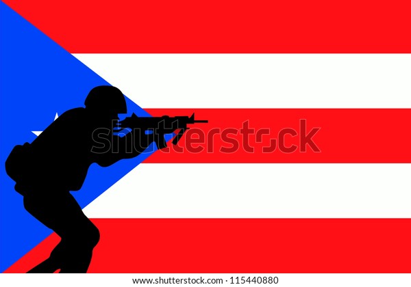 Flag Puerto Rico Silhouette Soldier Aiming Stock Vector Royalty