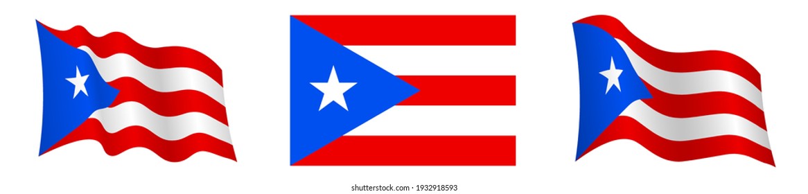 flag of Puerto Rico in static position and in motion, fluttering in wind in exact colors and sizes, on white background