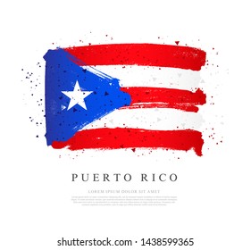 Flag of Puerto Rico. Vector illustration on white background. Brush strokes drawn by hand. Independence Day.